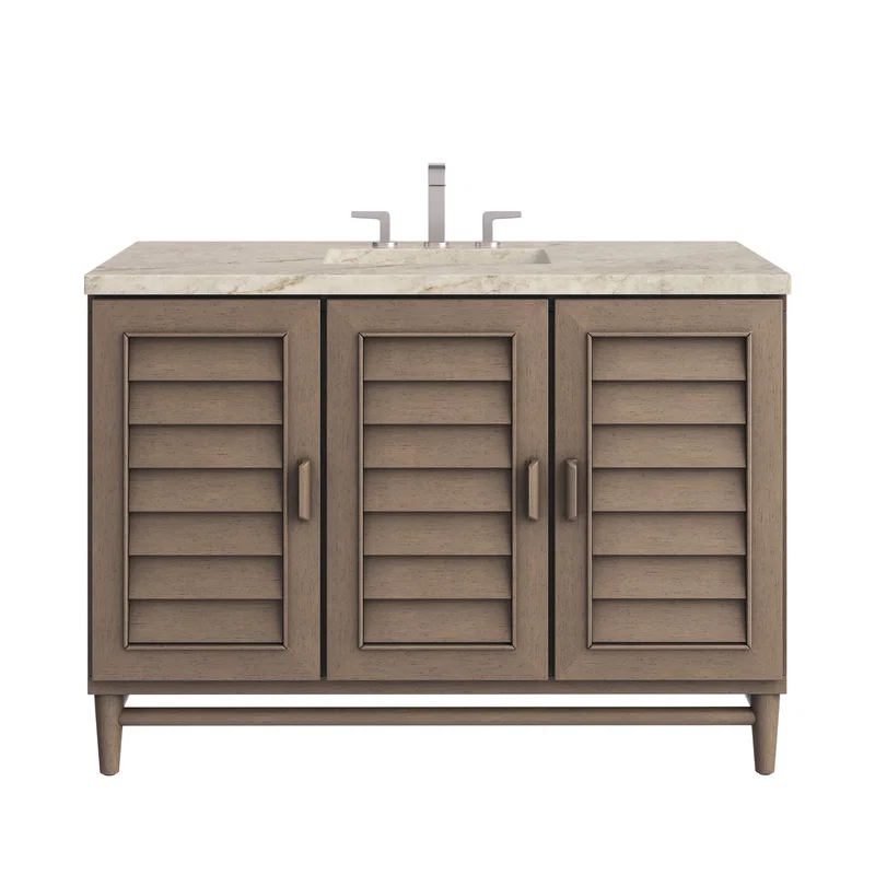 Portland 48" Single Vanity, Whitewashed Walnut, w/ 3 CM Tajnar Eclos Top w/FreePower Wireless Charger