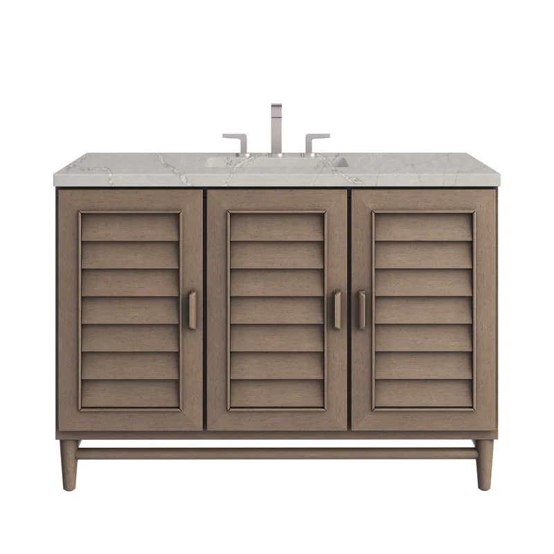 Portland 48" Single Vanity Whitewashed Walnut w/ 3 CM Victorian Silver Silestone Top w/FreePower Wireless Charger