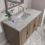 Portland 48" Single Vanity Whitewashed Walnut w/ 3 CM Victorian Silver Silestone Top w/FreePower Wireless Charger