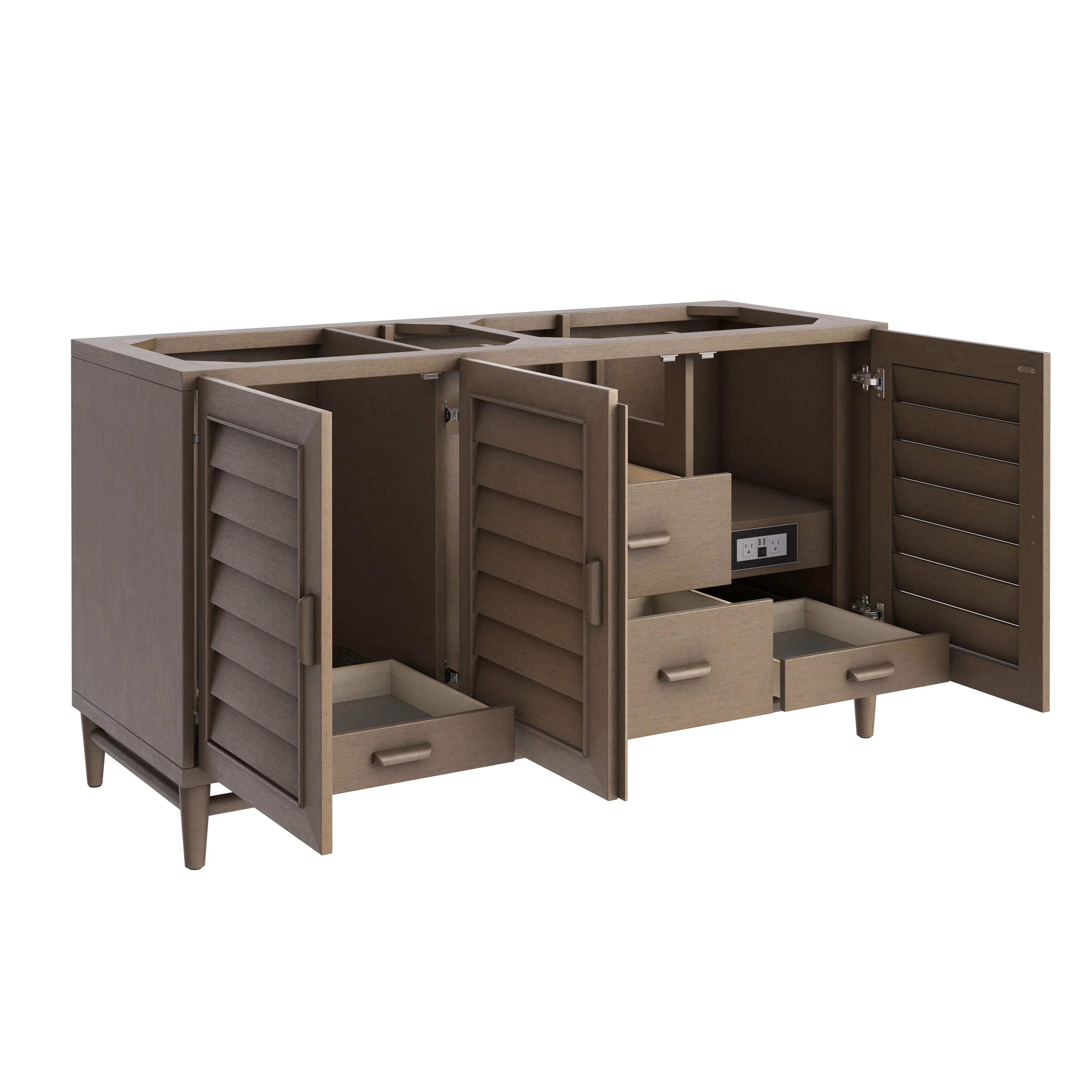 Portland 60" Double Vanity Cabinet, Whitewashed Walnut