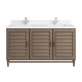 Portland 60" Double Vanity Whitewashed Walnut w/ Single Hole 3 CM White Zeus Silestone Top & Backsplash