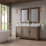 Portland 60" Double Vanity Whitewashed Walnut w/ Single Hole 3 CM White Zeus Silestone Top & Backsplash