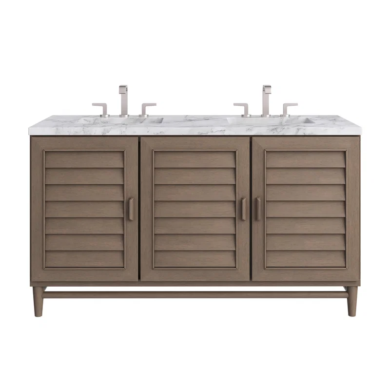Portland 60" Double Vanity Whitewashed Walnut w/ 3 CM Carrara Marble Top