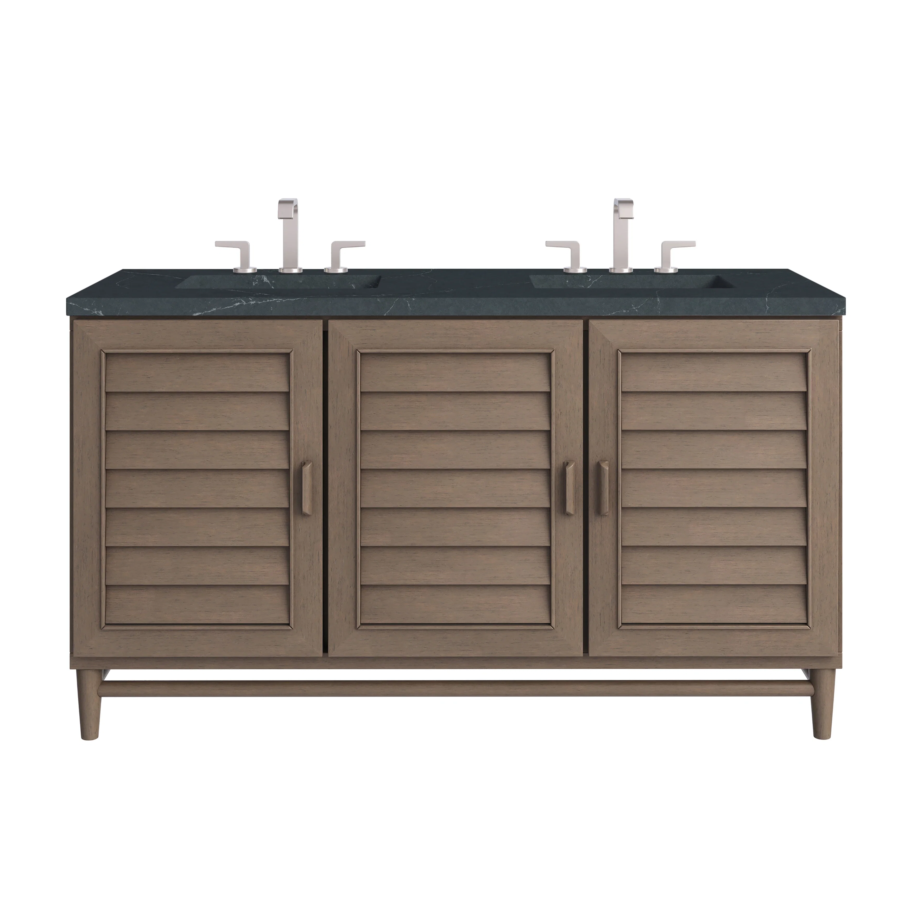 Portland 60" Double Vanity Whitewashed Walnut w/ 3 CM Charcoal Soapstone Silestone Top