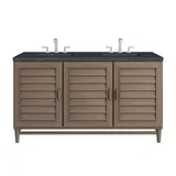Portland 60" Double Vanity Whitewashed Walnut w/ 3 CM Charcoal Soapstone Silestone Top