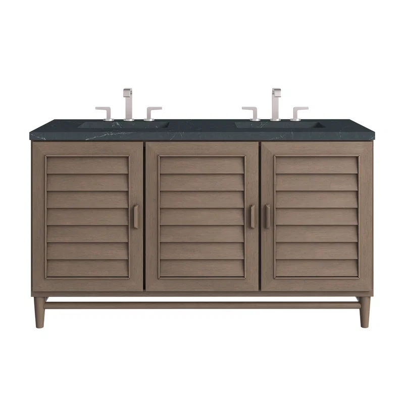Portland 60" Double Vanity Whitewashed Walnut w/ 3 CM Charcoal Soapstone Silestone Top