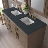 Portland 60" Double Vanity Whitewashed Walnut w/ 3 CM Charcoal Soapstone Silestone Top