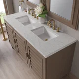Portland 60" Double Vanity Whitewashed Walnut w/ 3 CM Eternal Jasmine Pearl Silestone Top