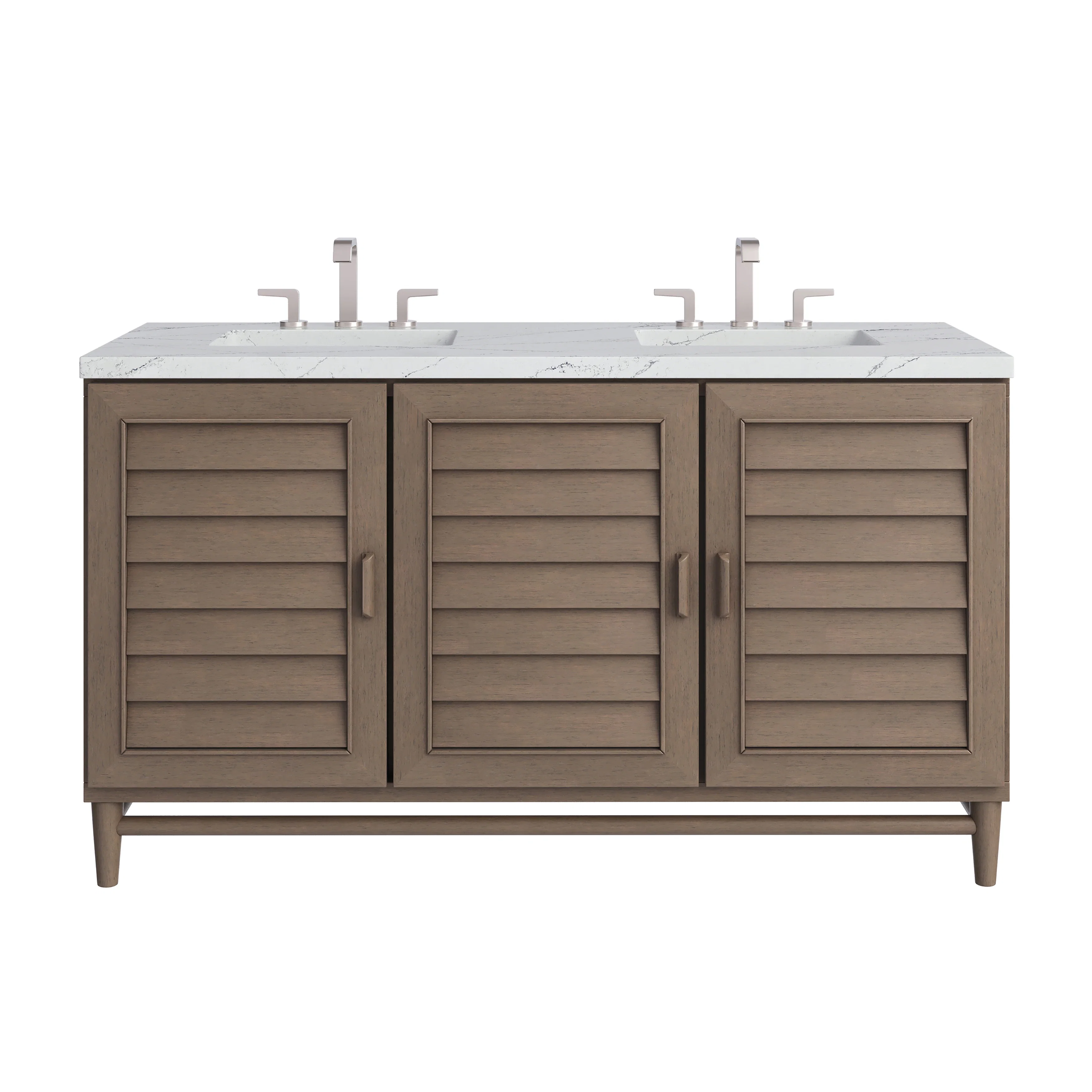 Portland 60" Double Vanity Whitewashed Walnut w/ 3 CM Ethereal Noctis Silestone Top