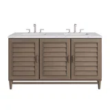 Portland 60" Double Vanity Whitewashed Walnut w/ 3 CM Ethereal Noctis Silestone Top