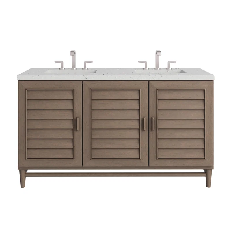Portland 60" Double Vanity Whitewashed Walnut w/ 3 CM Lime Delight Silestone Top