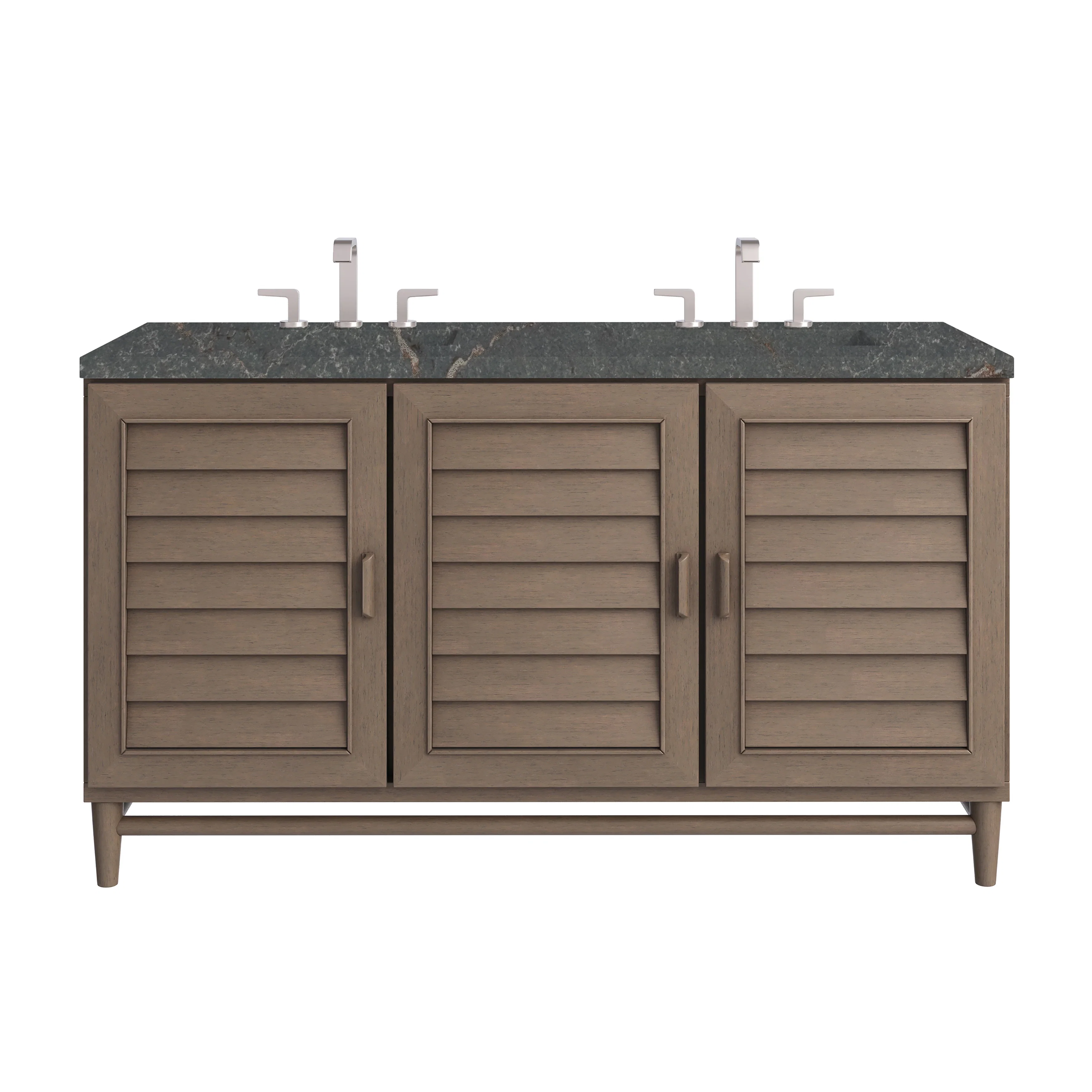 Portland 60" Double Vanity Whitewashed Walnut w/ 3 CM Parisien Bleu Silestone Top