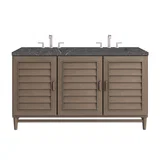 Portland 60" Double Vanity Whitewashed Walnut w/ 3 CM Parisien Bleu Silestone Top