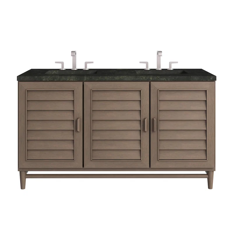 Portland 60" Double Vanity, Whitewashed Walnut, w/ 3 CM Phantome Eclos Top