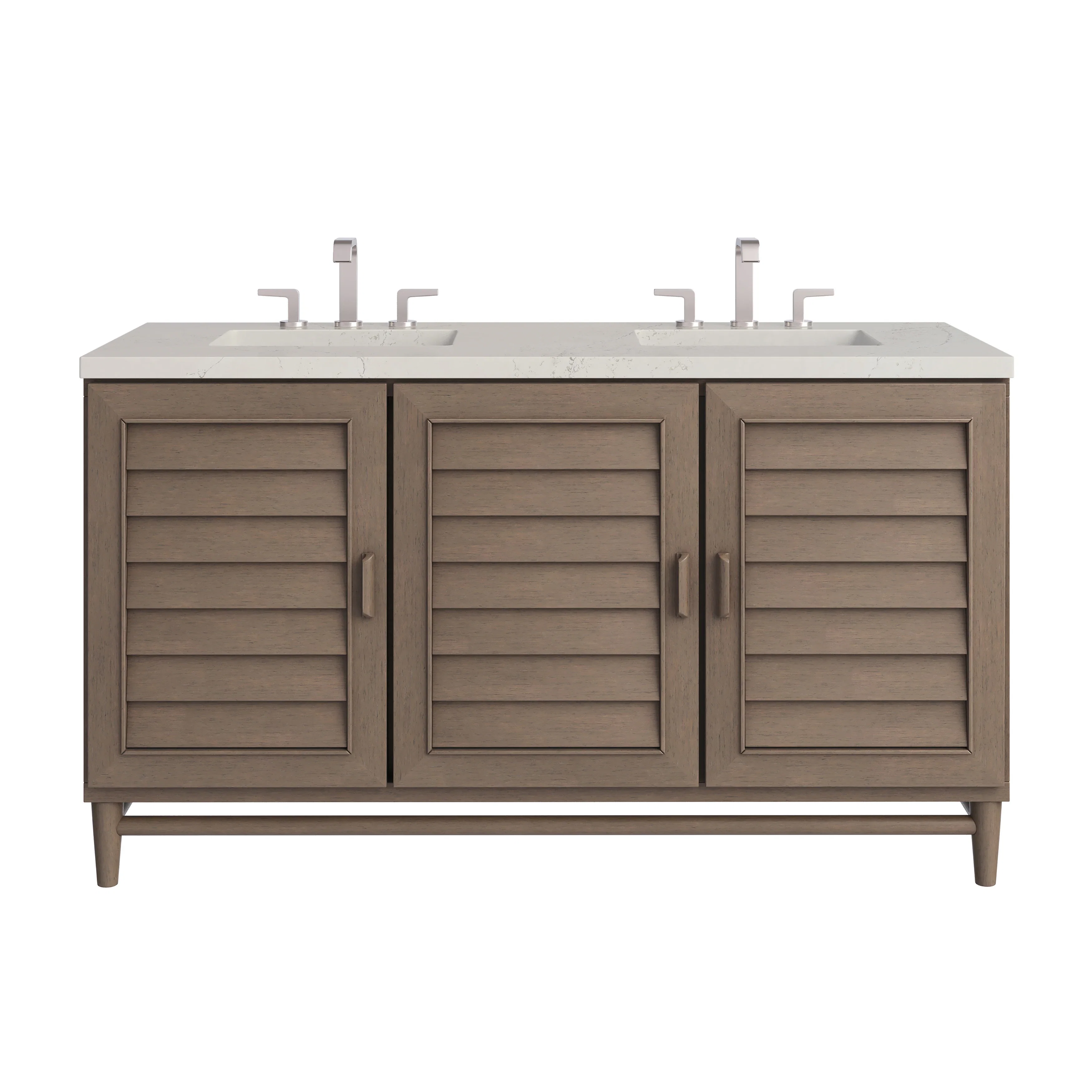 Portland 60" Double Vanity, Whitewashed Walnut, w/ 3 CM Siberian Silestone Top