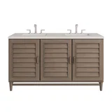 Portland 60" Double Vanity, Whitewashed Walnut, w/ 3 CM Siberian Silestone Top