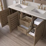 Portland 60" Double Vanity, Whitewashed Walnut, w/ 3 CM Siberian Silestone Top