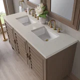 Portland 60" Double Vanity, Whitewashed Walnut, w/ 3 CM Siberian Silestone Top