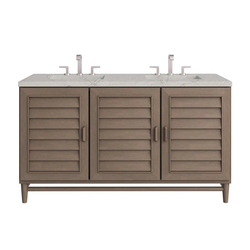 Portland 60" Double Vanity Whitewashed Walnut w/ 3 CM Victorian Silver Silestone Top