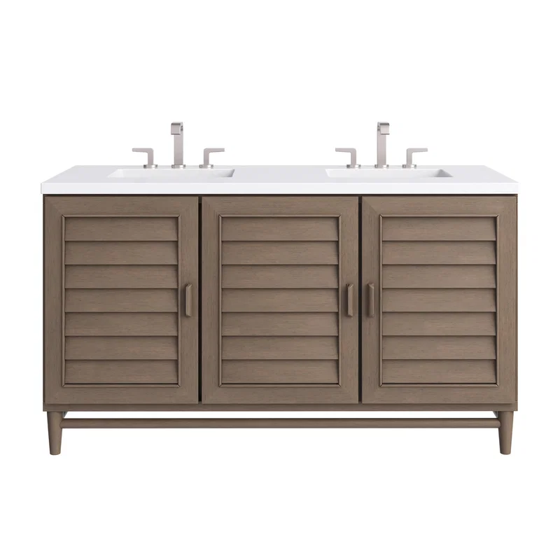 Portland 60" Double Vanity Whitewashed Walnut w/ 3 CM White Zeus Silestone Top