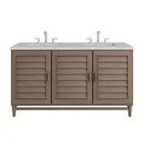 Portland 60" Double Vanity Whitewashed Walnut w/ 3 CM Eternal Jasmine Pearl Silestone Top w/FreePower Wireless Charger