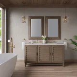 Portland 60" Double Vanity Whitewashed Walnut w/ 3 CM Eternal Jasmine Pearl Silestone Top w/FreePower Wireless Charger