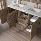 Portland 60" Double Vanity Whitewashed Walnut w/ 3 CM Eternal Jasmine Pearl Silestone Top w/FreePower Wireless Charger