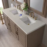 Portland 60" Double Vanity, Whitewashed Walnut, w/ 3 CM Siberian Silestone Top w/FreePower Wireless Charger