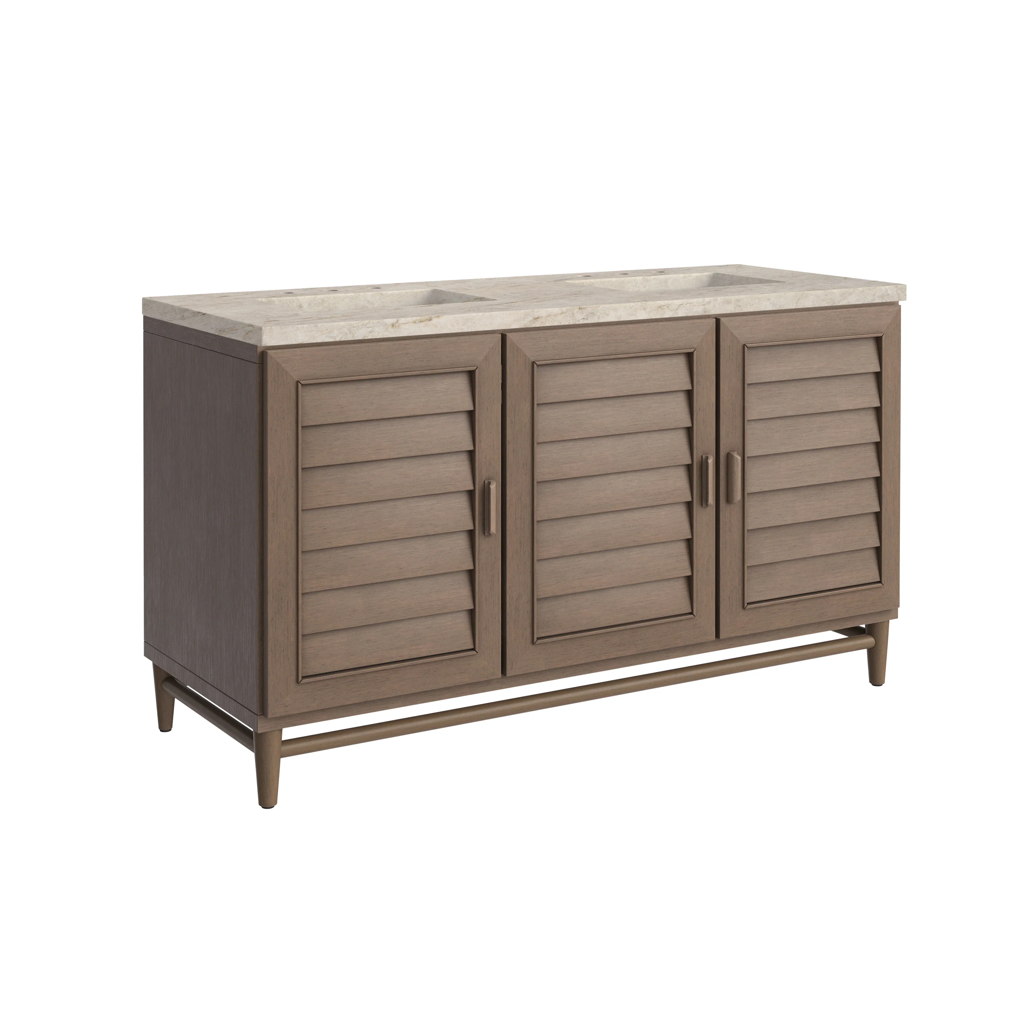 Portland 60" Double Vanity, Whitewashed Walnut, w/ 3 CM Tajnar Eclos Top w/FreePower Wireless Charger