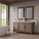 Portland 60" Double Vanity, Whitewashed Walnut, w/ 3 CM Tajnar Eclos Top w/FreePower Wireless Charger