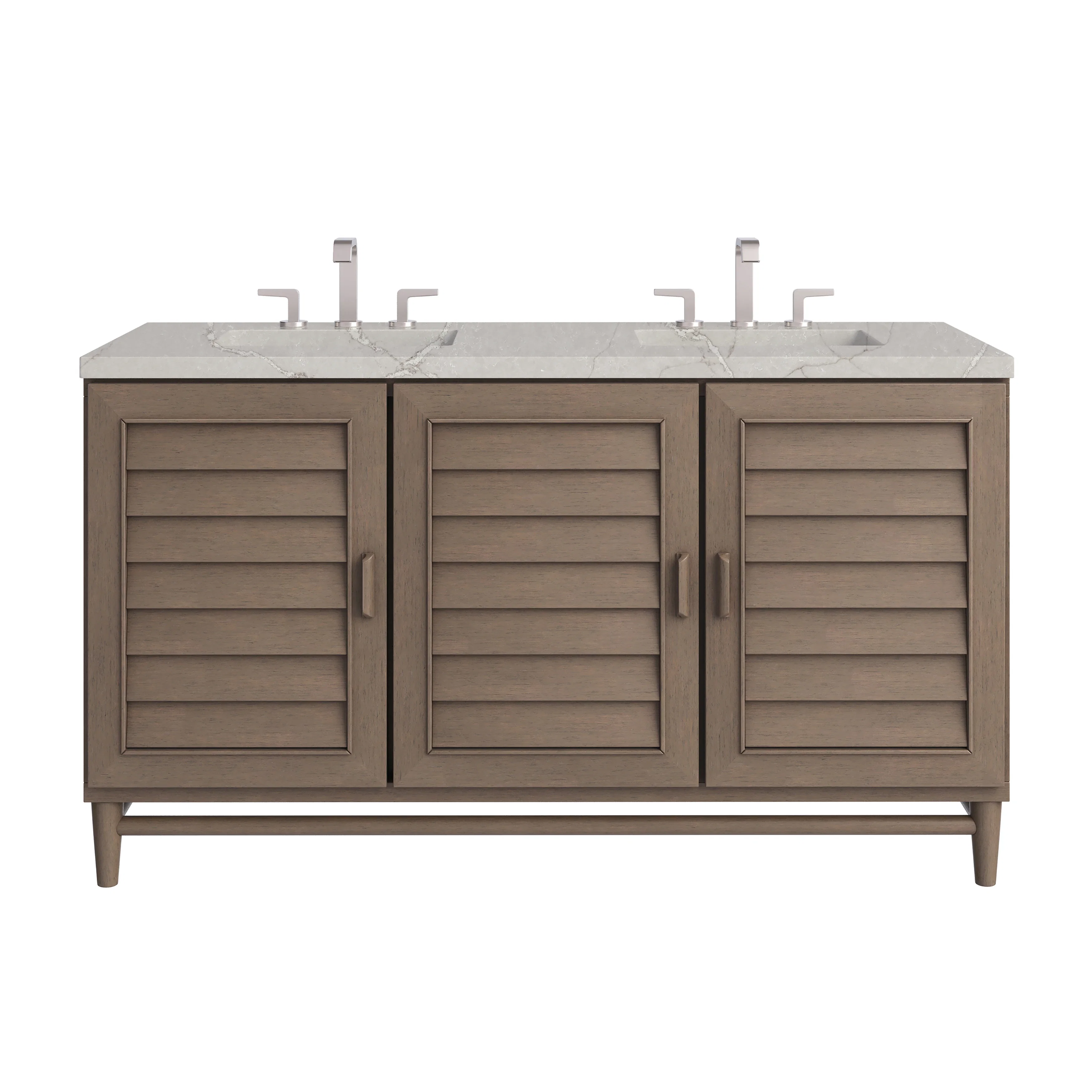 Portland 60" Double Vanity Whitewashed Walnut w/ 3 CM Victorian Silver Silestone Top w/FreePower Wireless Charger