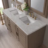 Portland 60" Double Vanity Whitewashed Walnut w/ 3 CM Victorian Silver Silestone Top w/FreePower Wireless Charger