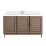Portland 60" Single Vanity Whitewashed Walnut w/ Single Hole 3 CM White Zeus Silestone Top & Backsplash