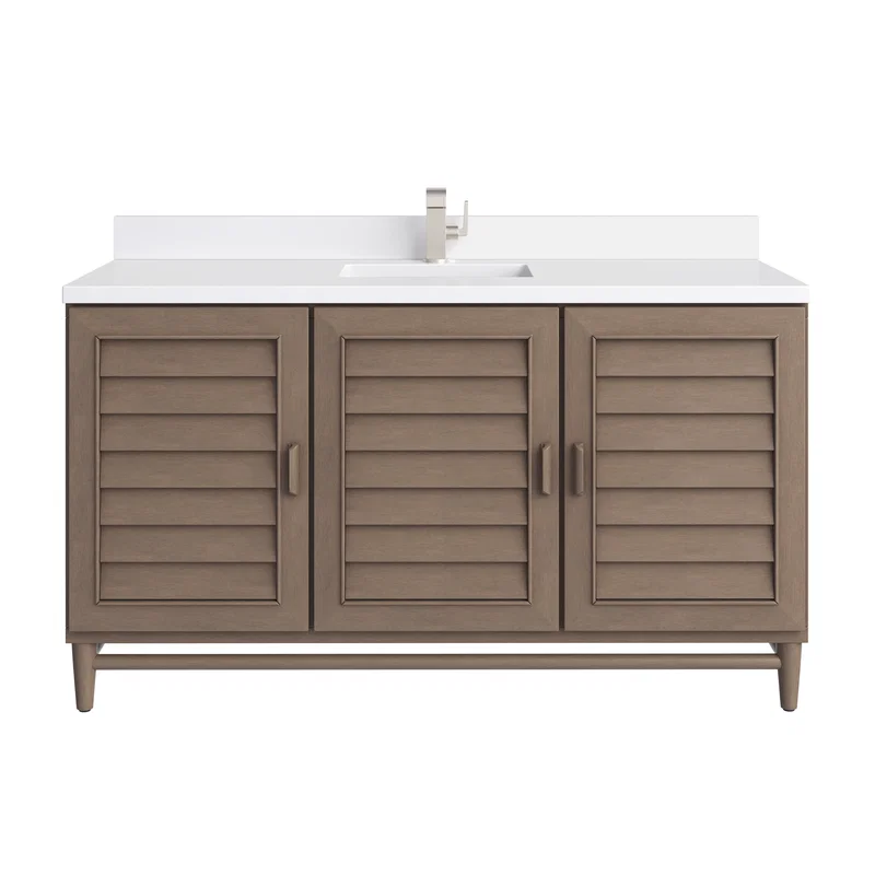 Portland 60" Single Vanity Whitewashed Walnut w/ Single Hole 3 CM White Zeus Silestone Top & Backsplash