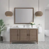 Portland 60" Single Vanity Whitewashed Walnut w/ Single Hole 3 CM White Zeus Silestone Top & Backsplash