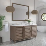 Portland 60" Single Vanity Whitewashed Walnut w/ Single Hole 3 CM White Zeus Silestone Top & Backsplash