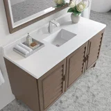 Portland 60" Single Vanity Whitewashed Walnut w/ Single Hole 3 CM White Zeus Silestone Top & Backsplash
