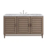 Portland 60" Single Vanity Whitewashed Walnut w/ 3 CM Carrara Marble Top