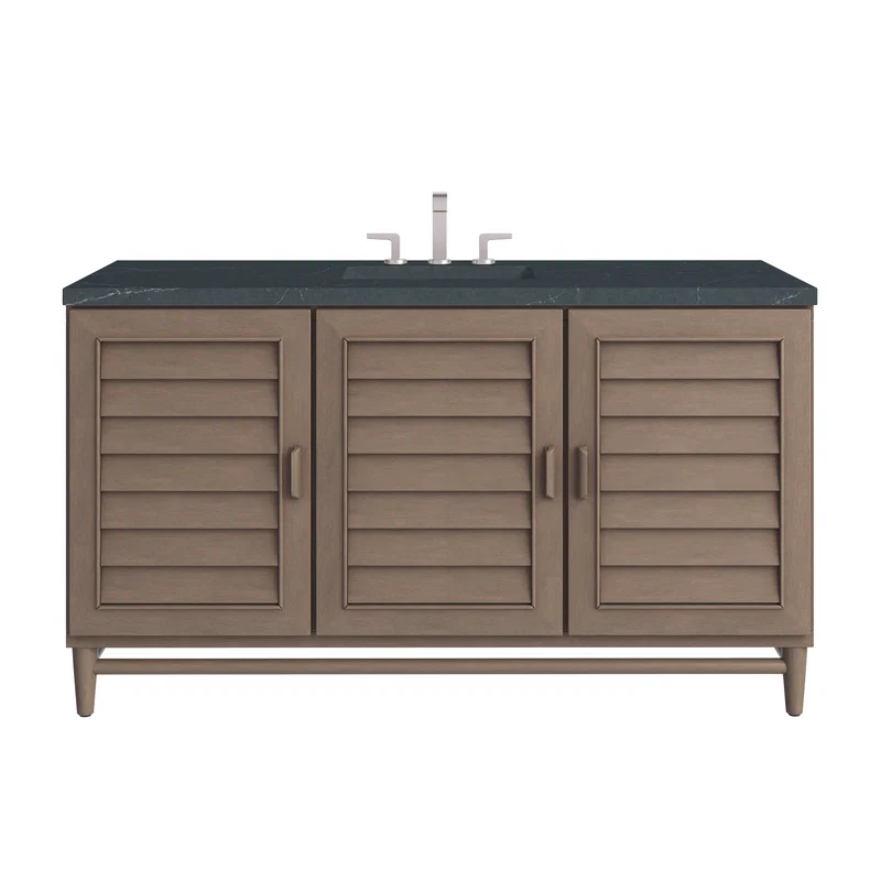 Portland 60" Single Vanity Whitewashed Walnut w/ 3 CM Charcoal Soapstone Silestone Top