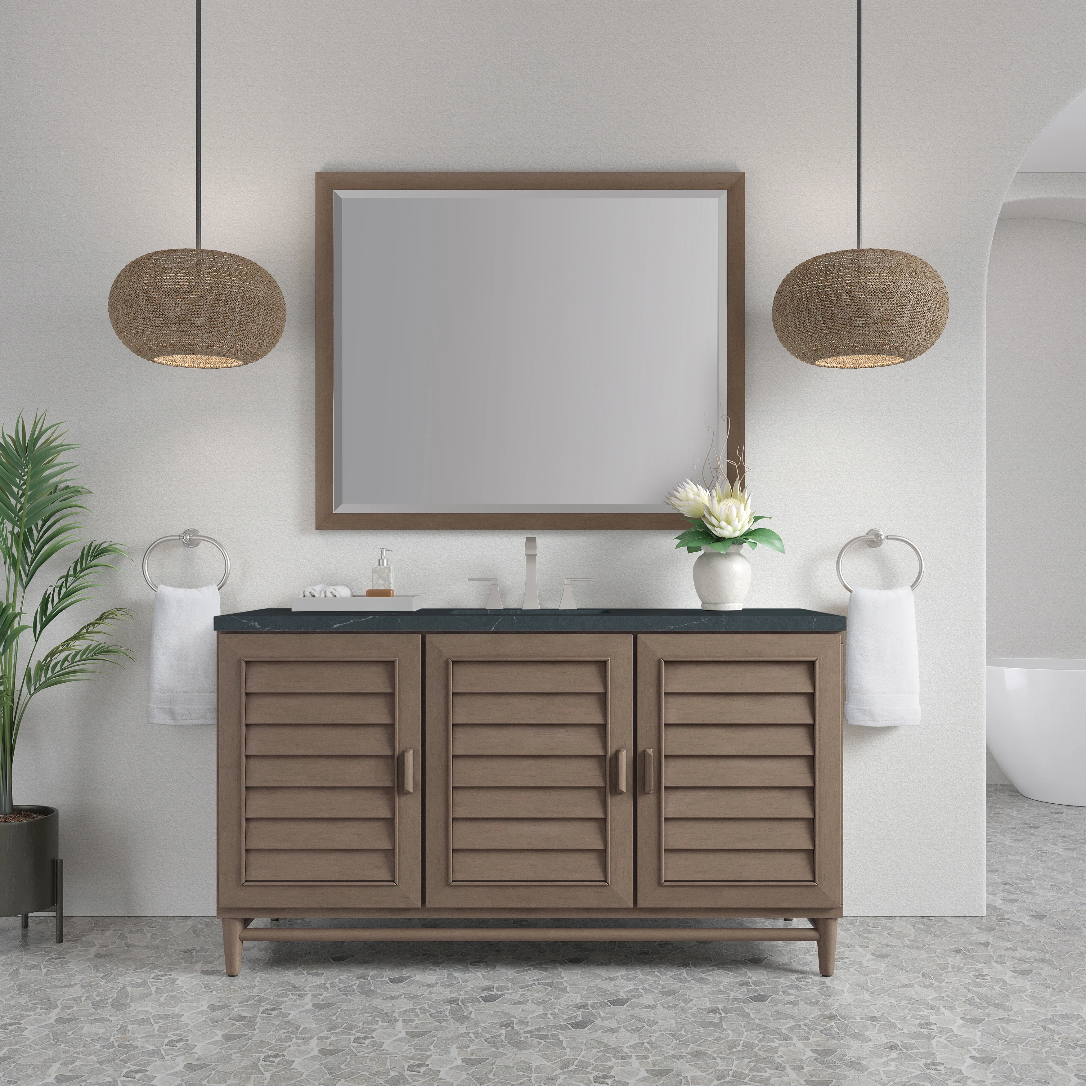 Portland 60" Single Vanity Whitewashed Walnut w/ 3 CM Charcoal Soapstone Silestone Top