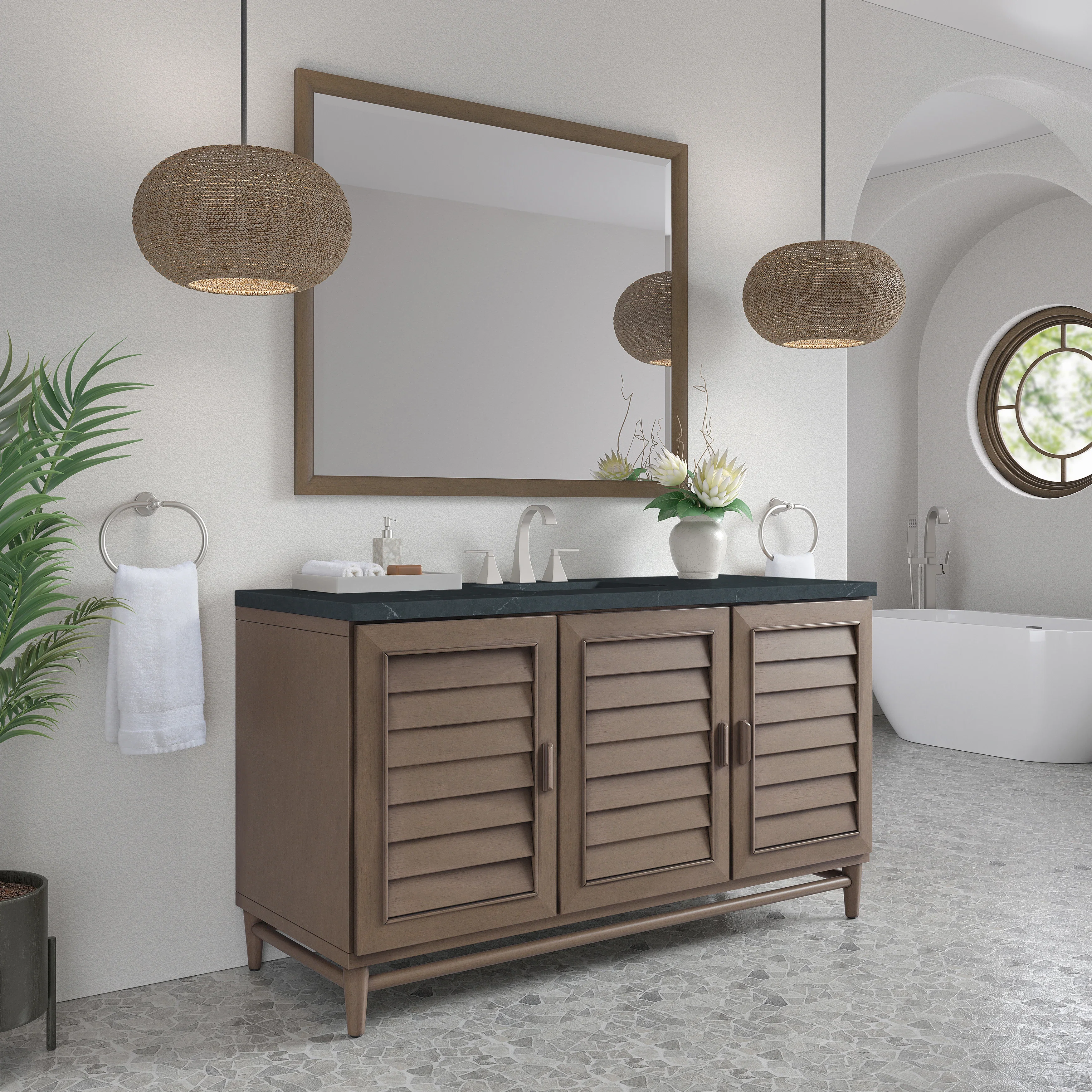 Portland 60" Single Vanity Whitewashed Walnut w/ 3 CM Charcoal Soapstone Silestone Top