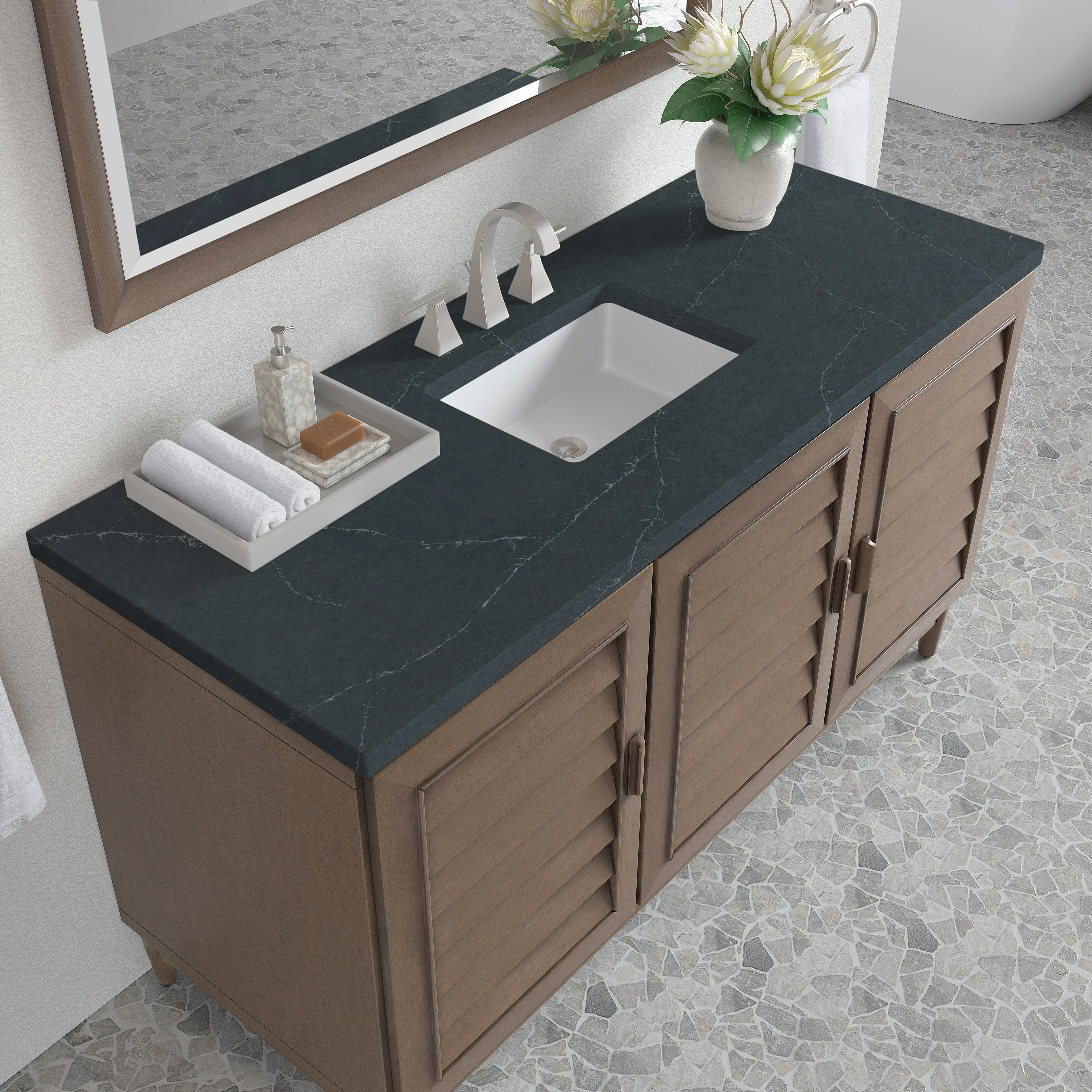 Portland 60" Single Vanity Whitewashed Walnut w/ 3 CM Charcoal Soapstone Silestone Top
