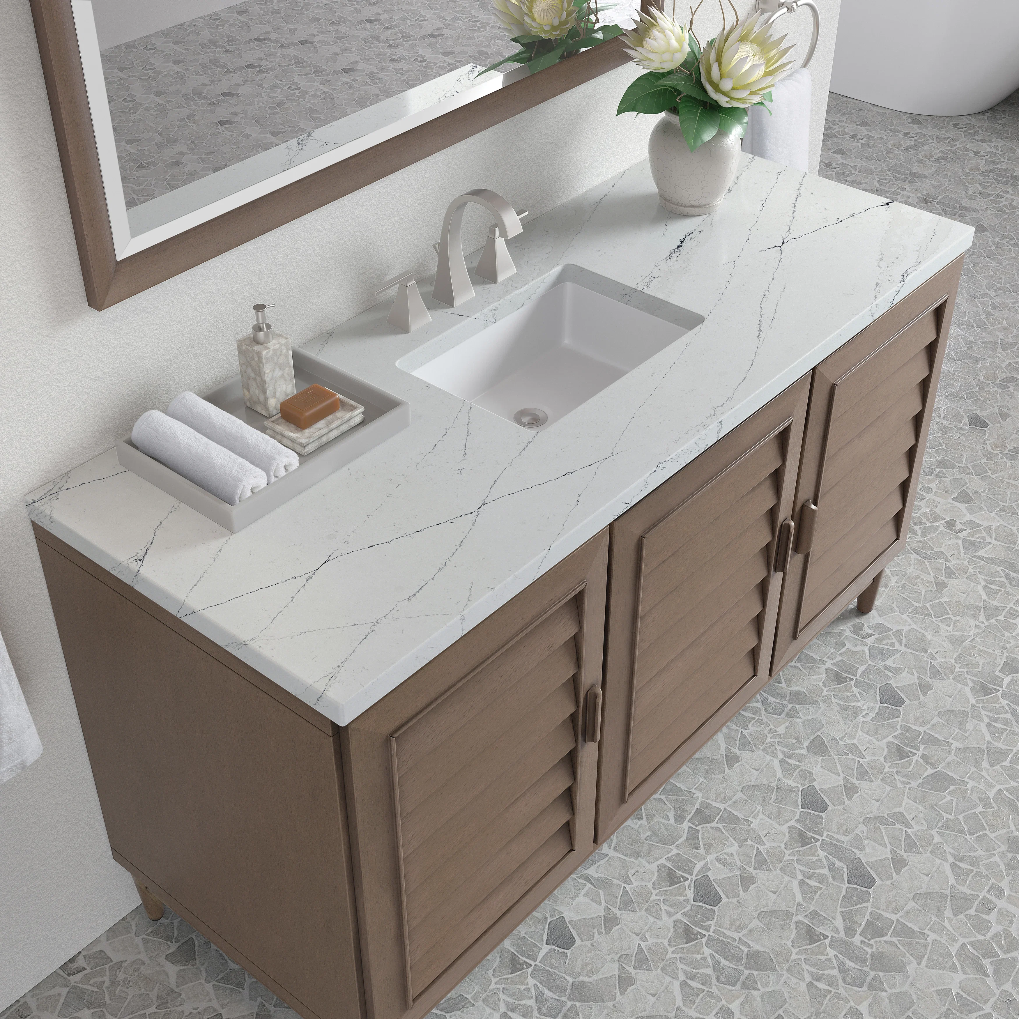 Portland 60" Single Vanity Whitewashed Walnut w/ 3 CM Ethereal Noctis Silestone Top