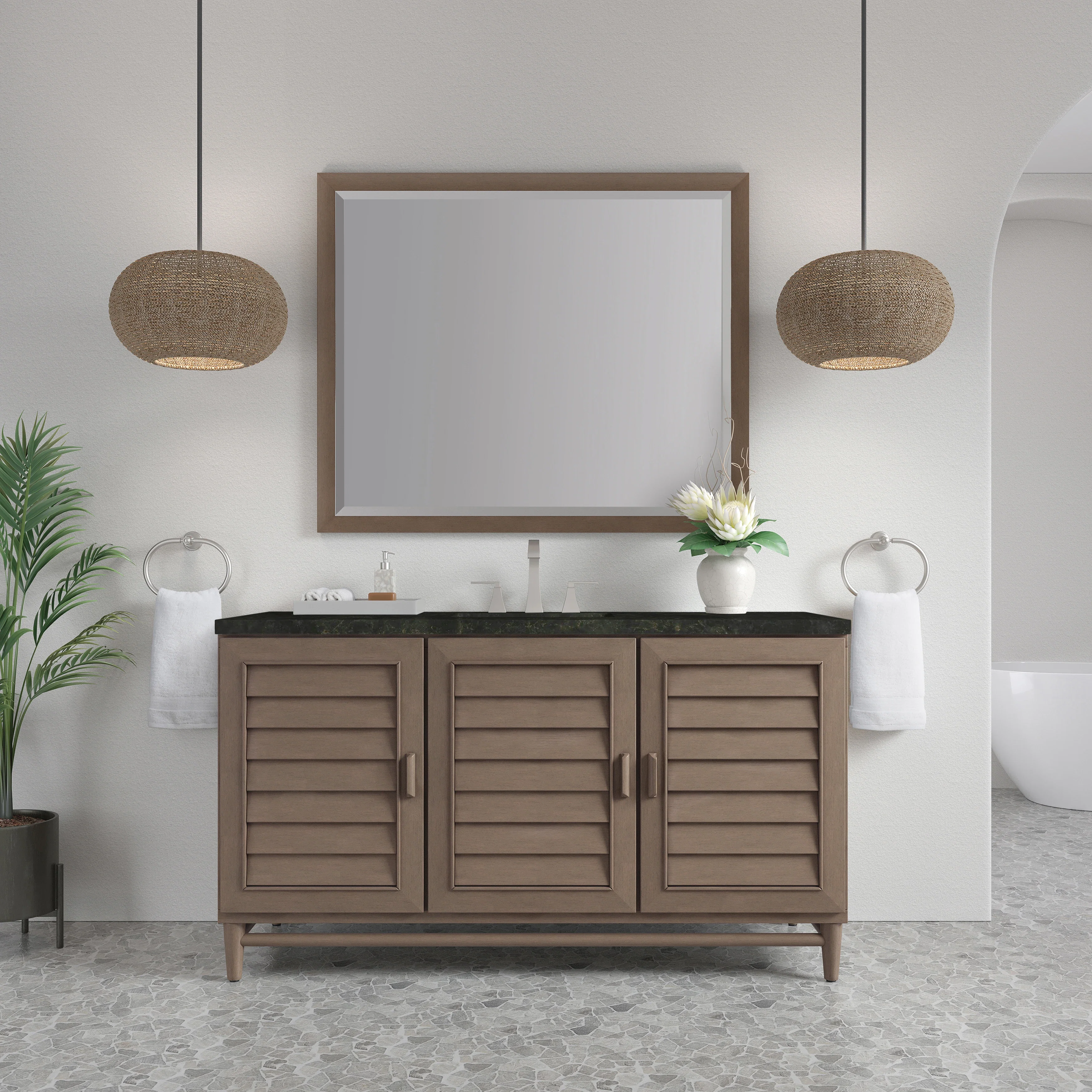 Portland 60" Single Vanity, Whitewashed Walnut, w/ 3 CM Phantome Eclos Top