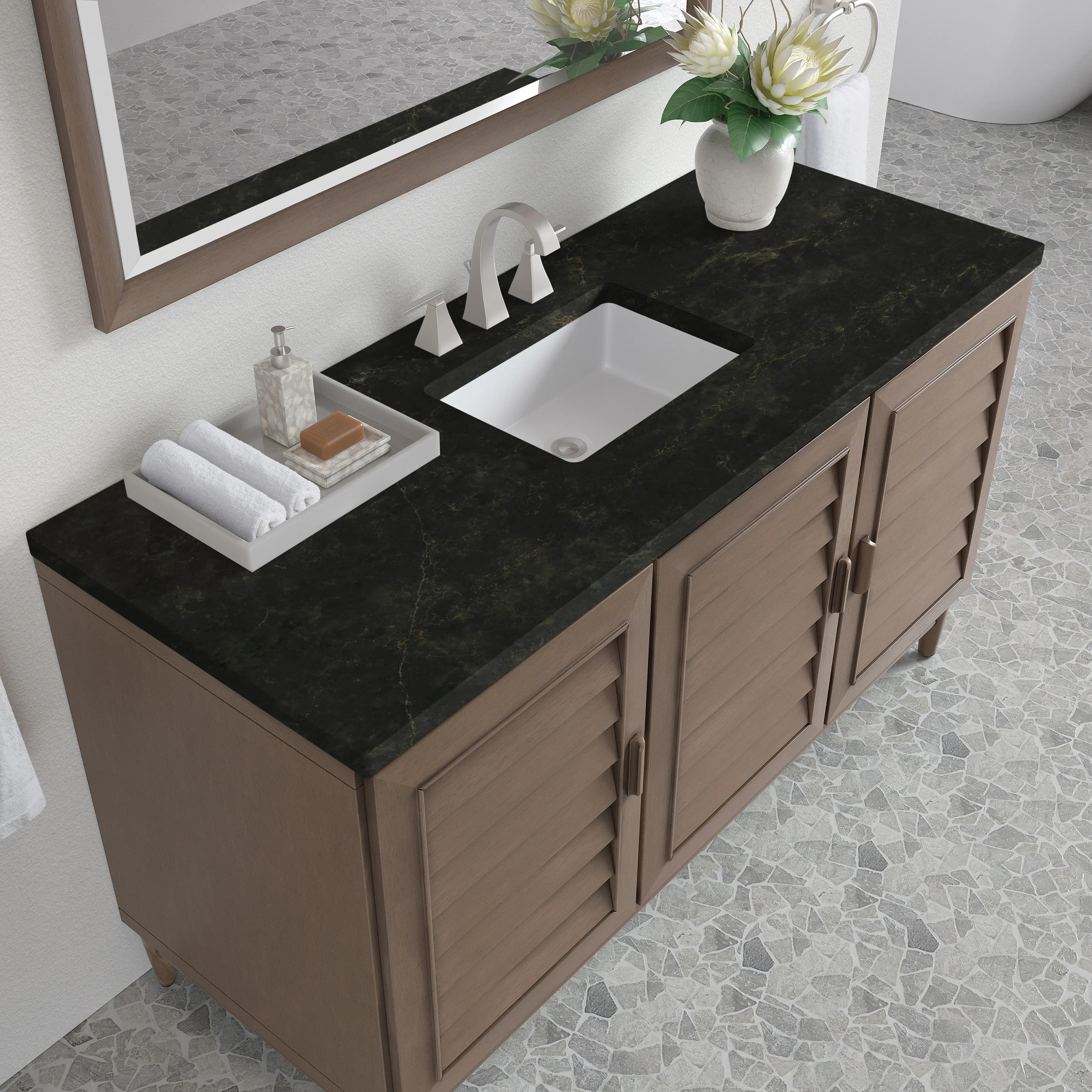 Portland 60" Single Vanity, Whitewashed Walnut, w/ 3 CM Phantome Eclos Top