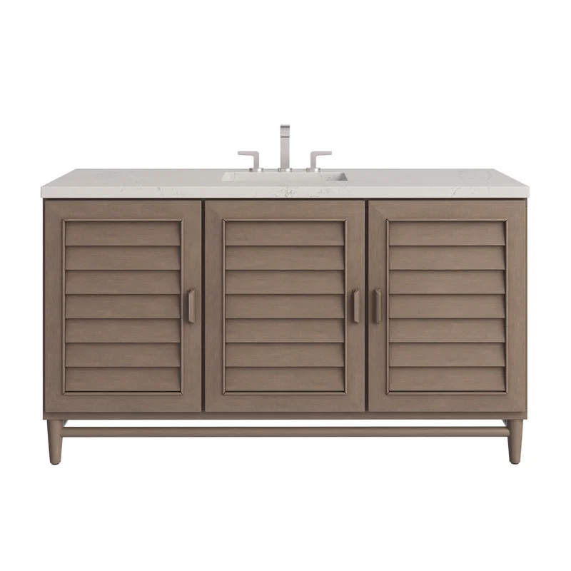 Portland 60" Single Vanity, Whitewashed Walnut, w/ 3 CM Siberian Silestone Top
