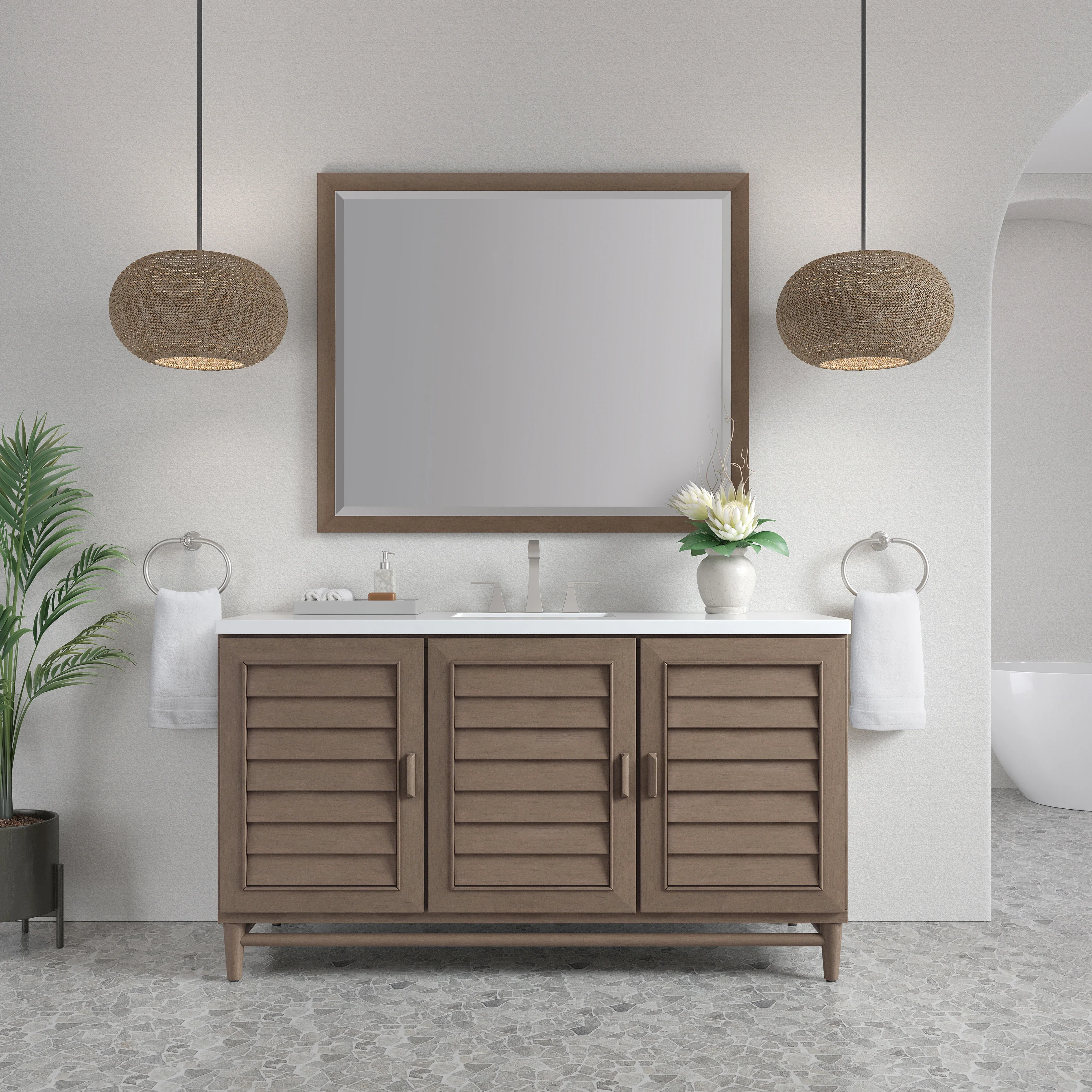 Portland 60" Single Vanity Whitewashed Walnut w/ 3 CM White Zeus Silestone Top