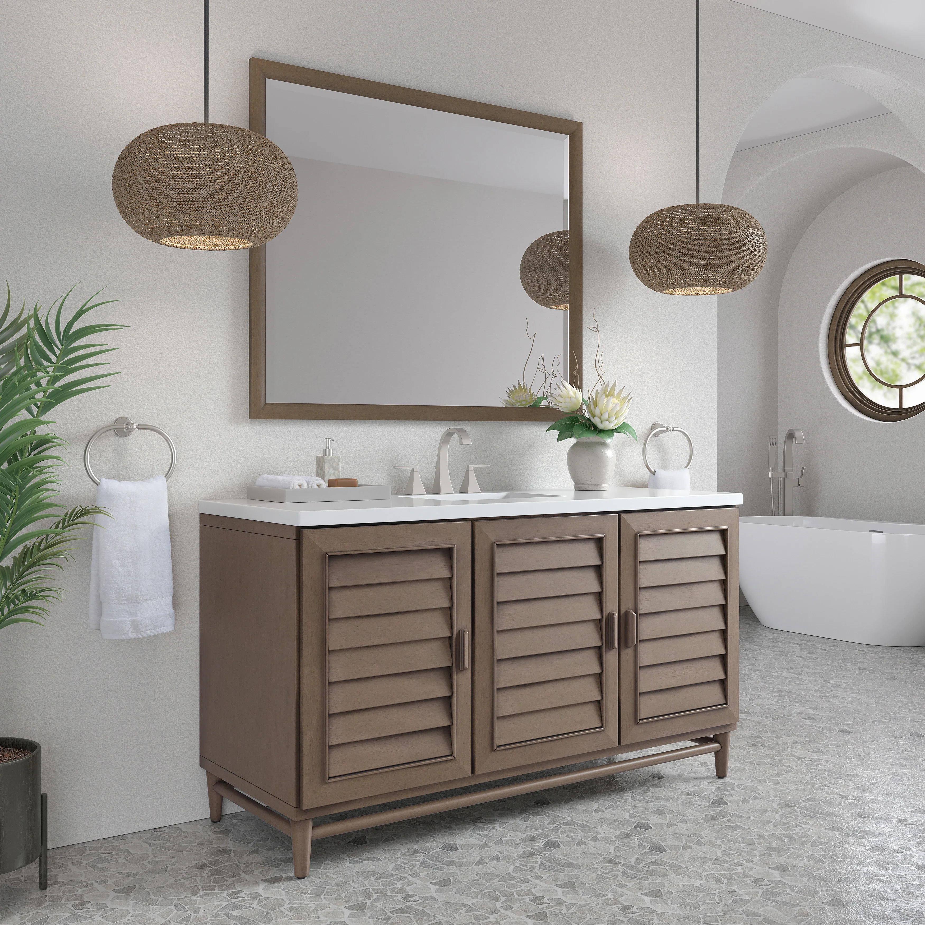Portland 60" Single Vanity Whitewashed Walnut w/ 3 CM White Zeus Silestone Top