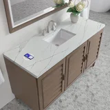 Portland 60" Single Vanity Whitewashed Walnut w/ 3 CM Ethereal Noctis Silestone Top w/FreePower Wireless Charger