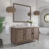 Portland 60" Single Vanity, Whitewashed Walnut, w/ 3 CM Siberian Silestone Top w/FreePower Wireless Charger